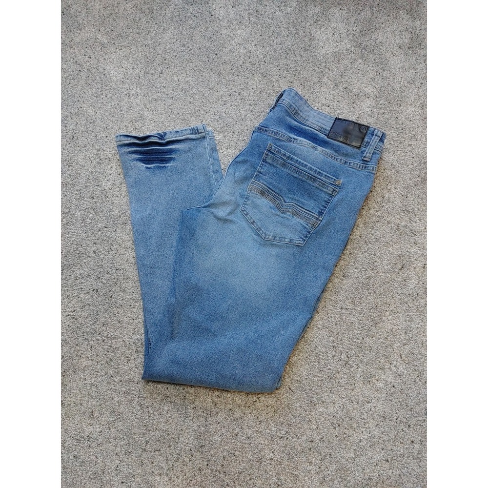 Artful Rebel Jeans Mens 38x32 Blue Denim Regular Straight Leg Stretch Distressed